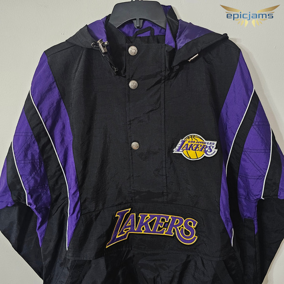 STARTER Los Angeles Lakers Mens Jacket Breakaway Black Hooded 1/4 Zip Size M - Picture 3 of 9